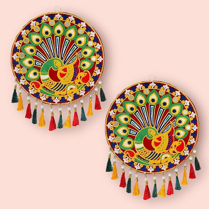 Hanumante Enterprise Traditional Wall Decor Todla for Home Decor/Wall Hanging for Entrance(Set of 2) (Rnd-Peacock01), 40 Centimeters